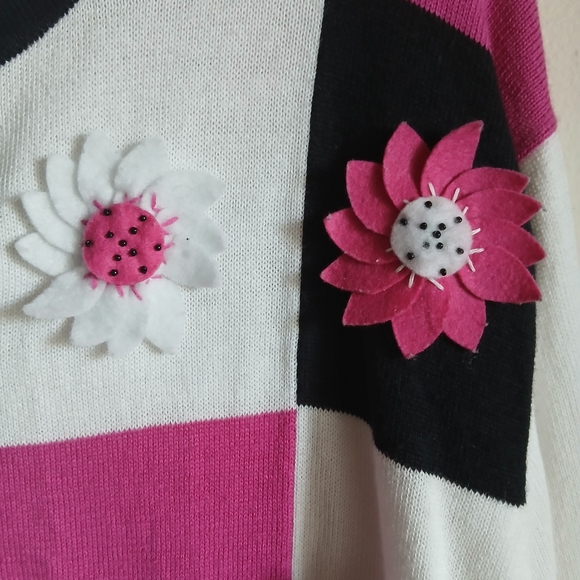 TERAZZO Cardigan L 3D Flowers Daisy Checked Knit Sweater Button Down FLAW - Picture 9 of 12